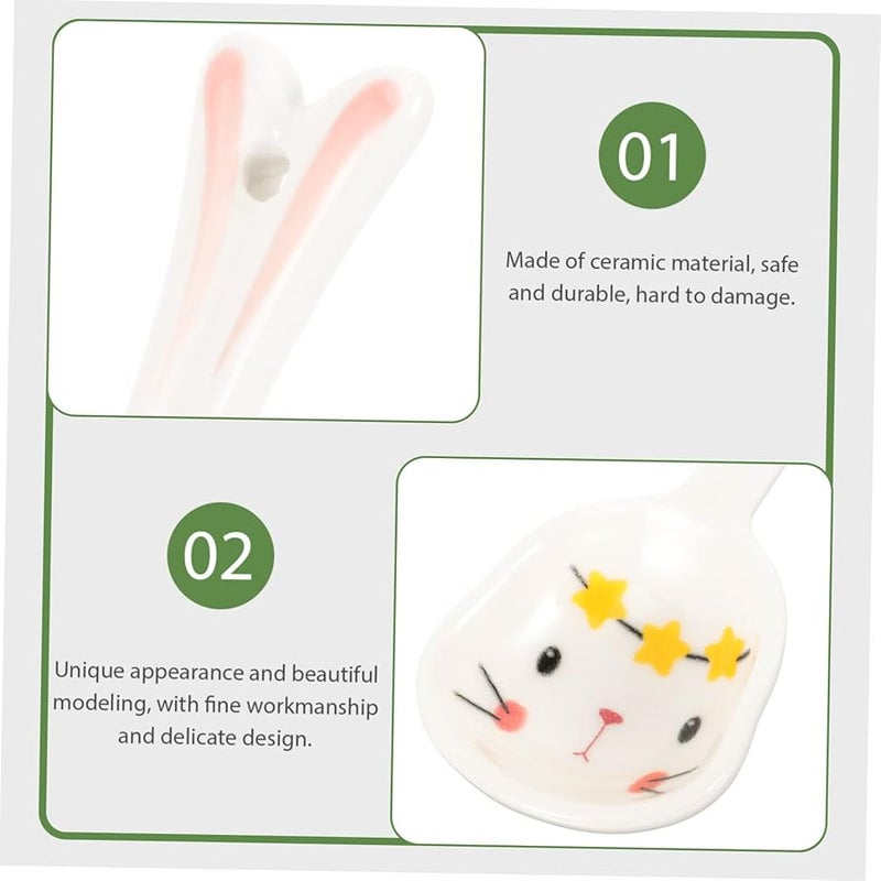 Hand Painted Bunny Ceramic Spoon Lightweight Soup Spoon For Home Restaurant Use - Image 5